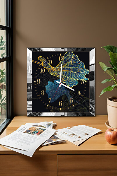 Zevahir Mobilya Dekorasyon Silver Framed Night Leaf Themed Decorative Mdf Wall Clock