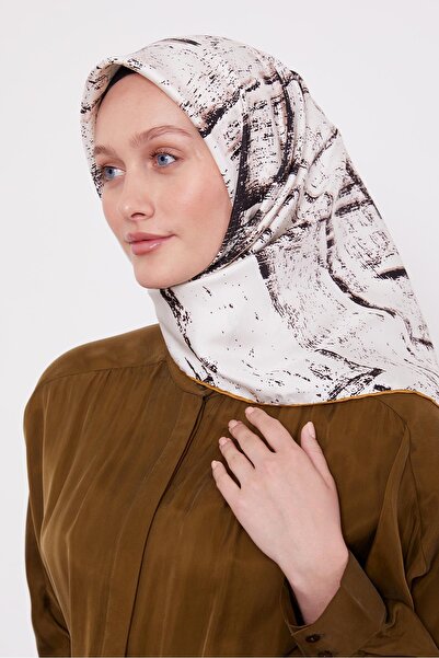 Levidor Cream Mixed Brush Pattern Twill Silk Scarf