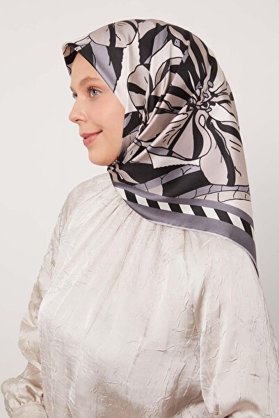 Levidor وشاح حريري من نسيج التويل بنمط الزنبق الرمادي