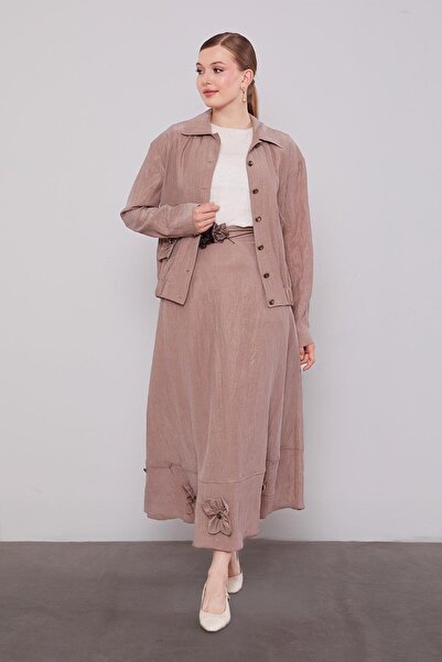 Levidor Kahve Gül Detaylı Cupra Etekli Takım