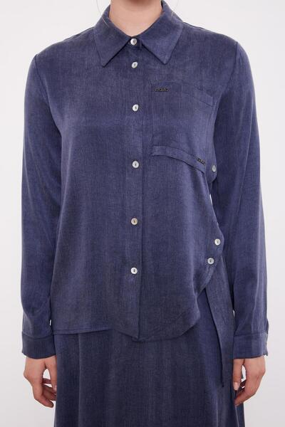 Levidor Lacivert Çapraz Düğme Detay Cupra Etek Takım