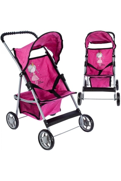 MalPlay Foldable doll stroller, MalPlay, with canopy, metal frame, with basket for accessories, wheels and
