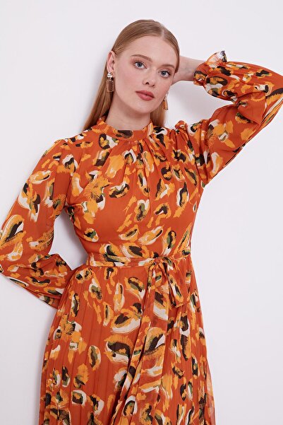 Levidor Φόρεμα με λεπτομέρεια με μανίκια με βολάν σε πορτοκαλί χρώμα