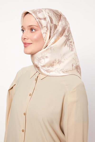 Levidor Powder Abstract Rose Pattern Twill Silk Scarf