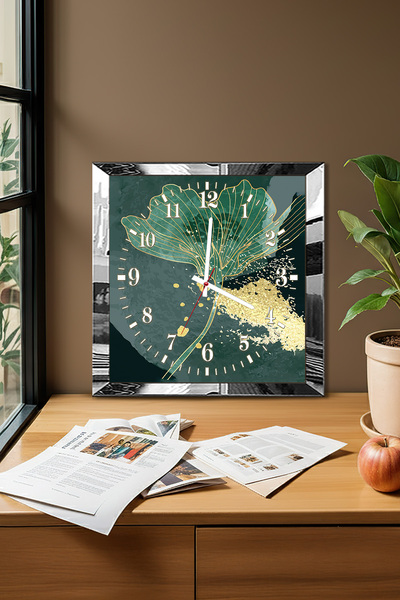 Zevahir Mobilya Dekorasyon Silver Framed Green Tranquility Themed Decorative Mdf Wall Clock