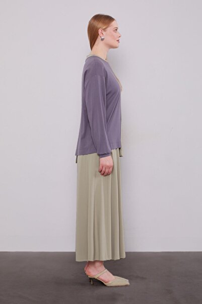 Levidor Çağla Yeşili İki Renkli Asimetrik Etekli Takım