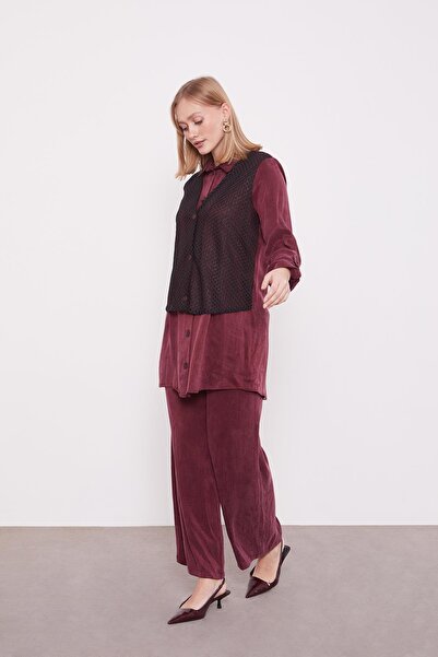 Levidor Burgundy Mesh Detailed Cupra Two-Piece Set