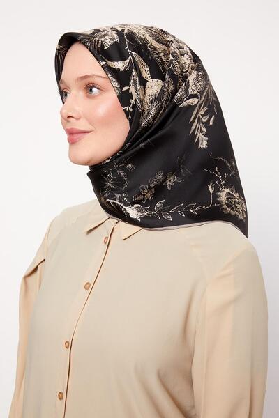 Levidor Milky Coffee Abstract Rose Pattern Twill Silk Scarf