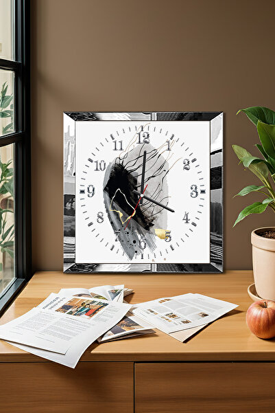 Zevahir Mobilya Dekorasyon Silver Framed Black Stain Themed Decorative Mdf Wall Clock