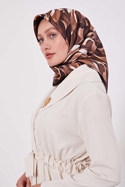 Levidor Dark Brown Marbled Pattern Twill Silk Scarf