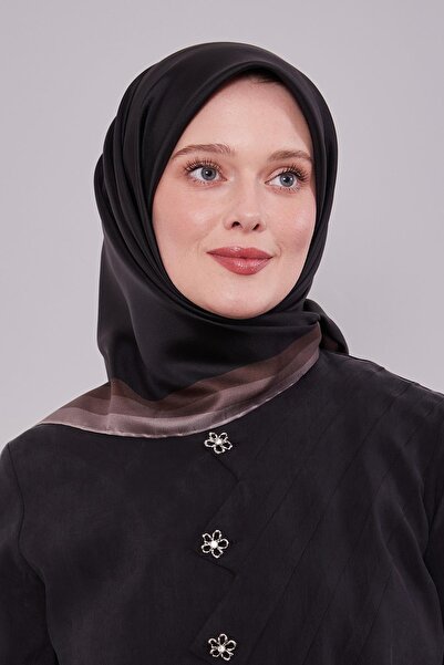 Levidor Bitter Brown Twill Silk Scarf with Border Trim