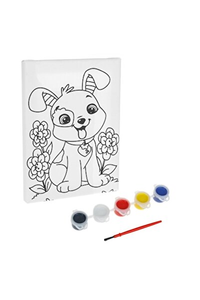 MYONNA IT & E- COMMERCE Set pictură pe pânză - Design câine, 20x15 cm, 5 vopsele acrilice, 1 pensulă, multicolor