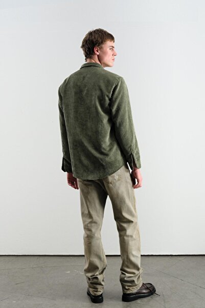 GIESTO Oversize Drapey Velvet Khaki Shirt