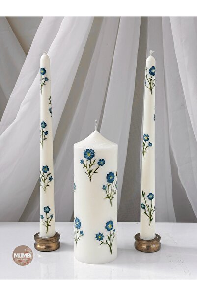 mumbi El Yapımı Çiçekli Dekoratif Mum Seti – Silindir ve Şamdan Mum – Özel Ta...