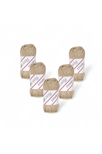 LaVita Yarn Fir de tricotat manual Etamin 100% acrilic 150gr 5 bucăți (0051 BEJ)