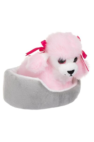 OEM Mini Plush Dog Pink with Pink/Gray Bed 10x10x10cm