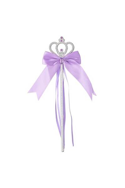 SHOPIENS Tiara Wand, Silver Model, Purple Stones, Satin Bow, Length 34cm