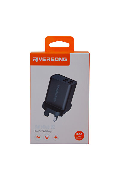 RİVERSONG Safekub D2 Dual-Port Fast Wall Charger, Black, 2.4A