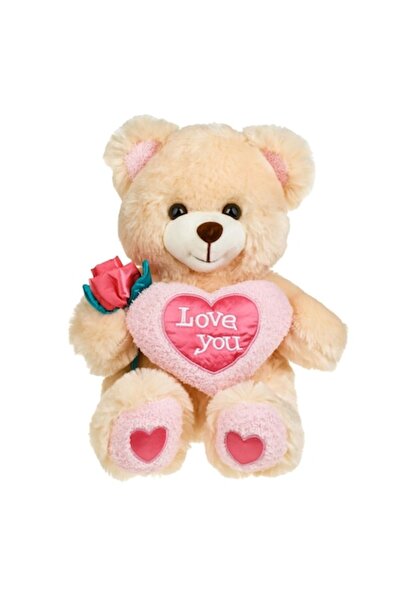 OEM Beige Teddy Bear with Pink Heart & Rose 32cm