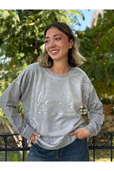 Punta Otantik NC50793 Hanorac din bumbac cu inscripție italiană de frumusețe, gri