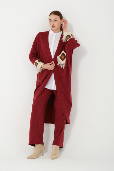 Hatun Atila Hatunatila Hera Fabric Oversize Cardigan Set with Pocket Detail 5004 Red