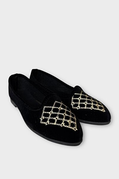 Liger Γυναικεία Καθημερινή Κεντητική Λεπτομερής Σπιτική Μπαλαρίνα ΜΑΥΡΟ - ΚΡΕΜ