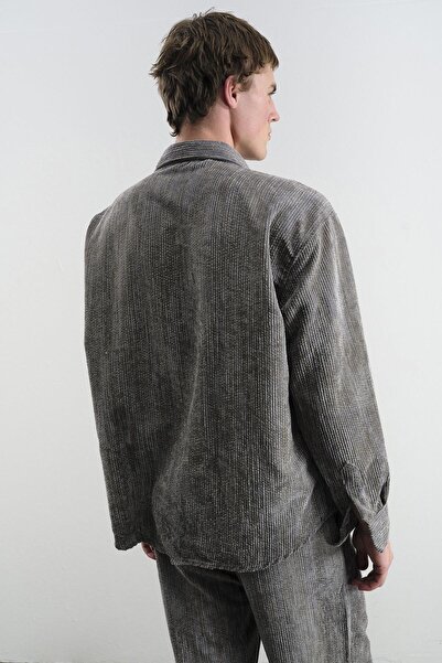 GIESTO Oversize Effect Velvet Anthracite Shirt