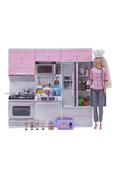 BETTY Set Păpușă cu Bucătărie, Lumini, Sunete și Accesorii, Alb/Roz, 60x8x36 cm