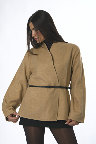 ABBRA Kadın Kemerli Kaşe Panço