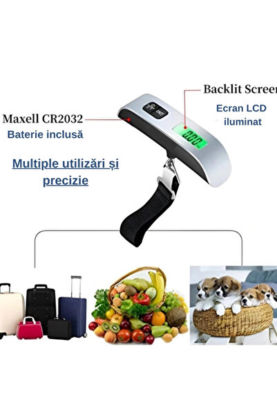 Techwood digital hand luggage scale, LCD display, TARE function, maximum 50 kg, silver