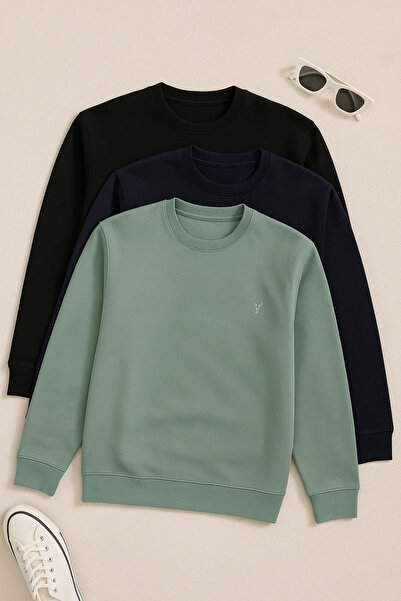 COMBİNE MİCHAİL Men's Long Sleeve Basic Loose 3-Piece Sweatshirt