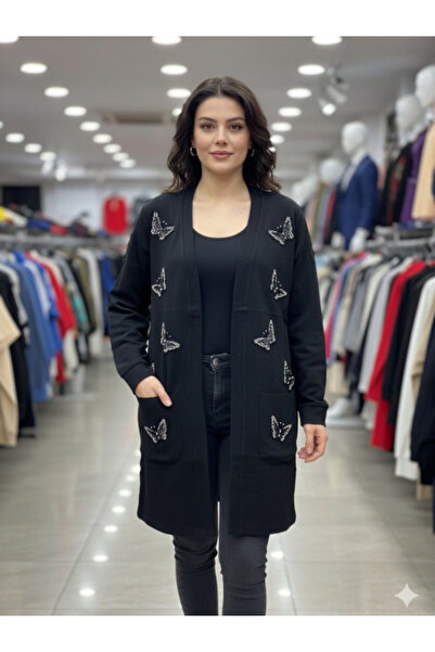 BERNEO Kadın Taş Detaylı Ön Cepli Selanik Örgü Ceket