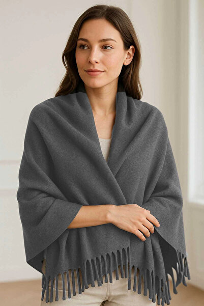 Mira Home Softiva Polar Omuz Şalı 70x180 cm Unisex Kışlık Şal Antrasit Gri