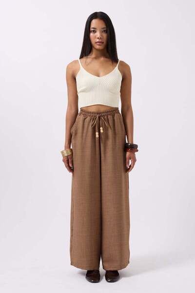 Maxi modena Accessory Detail Linen Brown Trousers