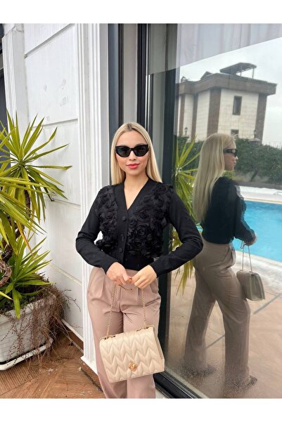 PREMİER VİE New Season Rose Lace Front Knitwear Cardigan