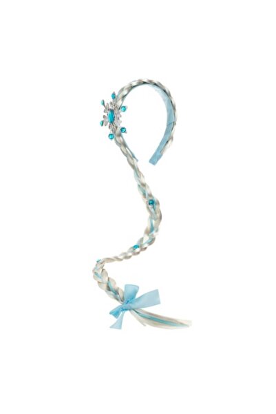 OEM White hair crown with ponytail, sky-blue ribbon and snowflake, 53 cm