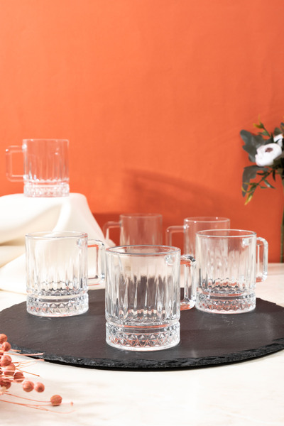 BLN HOME 6 ADET KRİSTAL ÇİZGİLİ KULPLU BARDAK