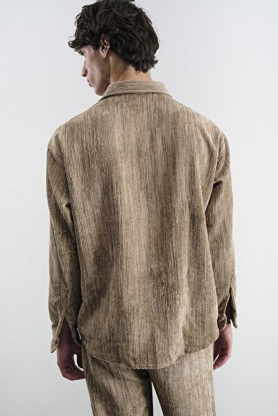 GIESTO Oversize Effect Velvet Brown Shirt