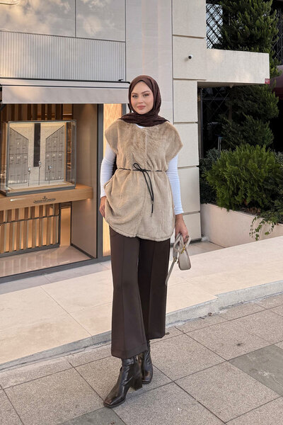 LOCCO Women's Belted Plush Vest Mink