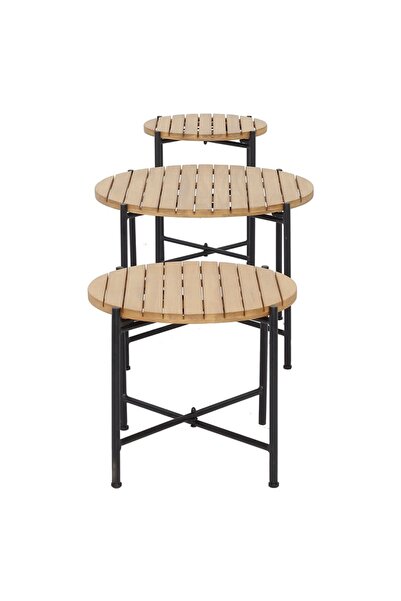 Maison Mex Set of 3 garden/terrace tables, GRENOBLE, black/natural
