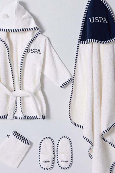 U.S. Polo Assn. U.S. Polo Assn Baby Boy Bathrobe Set Ecru