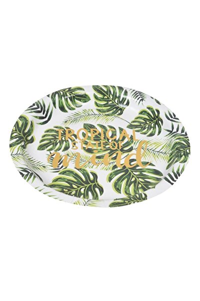 OEM Farfurii de Carton de Petrecere Frunze Tropicale Verzi cu Folie Aurie 23cm - 6buc