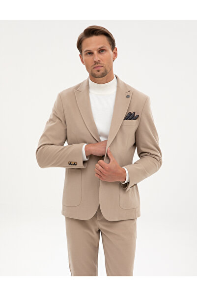 Pierre Cardin Bej Slim Fit Flanel Dokulu Ceket 50317671-VR011