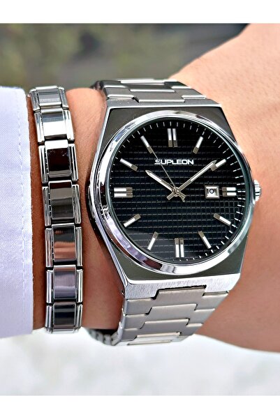 saatistasyonu Silver Color Steel Case Steel Bracelet Set