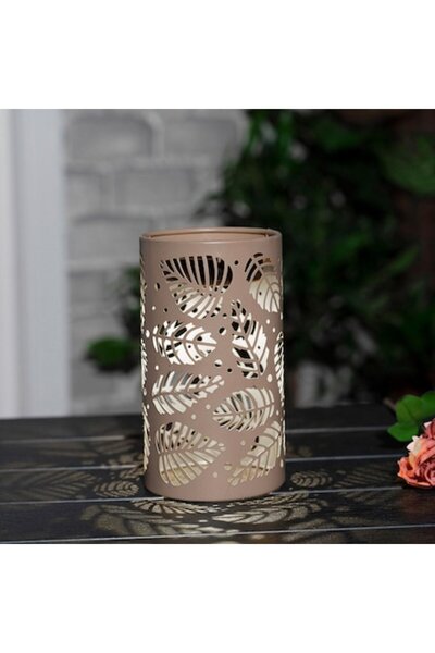 OEM Felinar solar cilindric maro cu design de frunze perforate Ø10x18cm