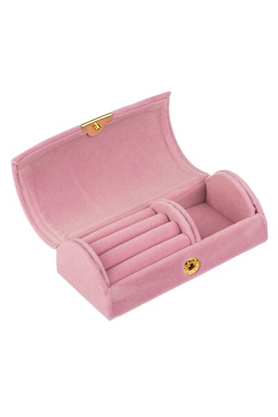 OEM Cutie organizatoare cilindrică roz cu capsă pentru bijuterii 10,5x5,5x3,5cm