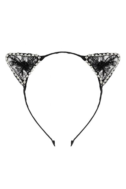 OEM Black Hair Crown with Lace Ears & Rhinestones for Women