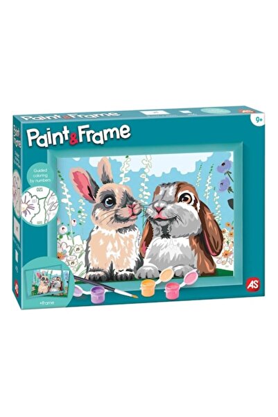 OEM Paint & Frame Painting Set — Cute Bunnies, 16 Acrylic Paints, Plastic Frame, Pre-printed Board