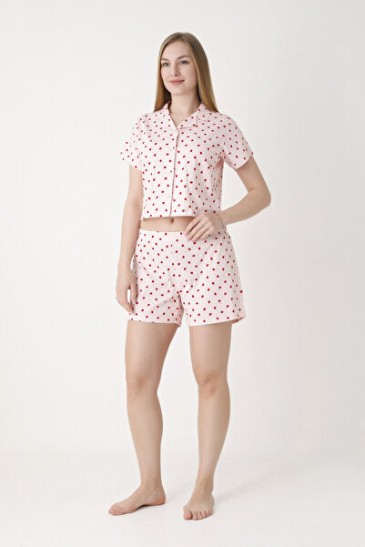 NBB Pink Berry Shorts Crop Front Buttoned Pajama Set