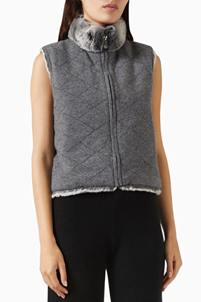 IZAAK AZANEI سترة قابلة للعكس، سترة نسائية أنيقة وفاخرة من الصوف والكشمير باللون الرمادي